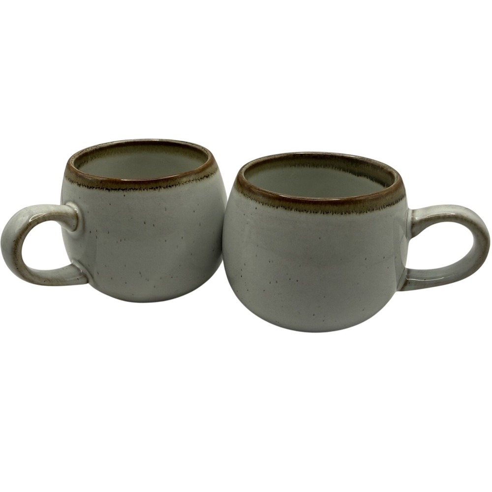 2 Hearth & Hand Mugs Magnolia Stoneware Speckled Round White Tan Cottagecore